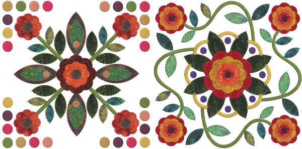 Rose of Sharon machine appliqué blocks.