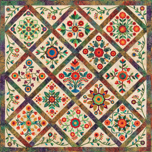 Rose of Sharon machine appliqué quilt.