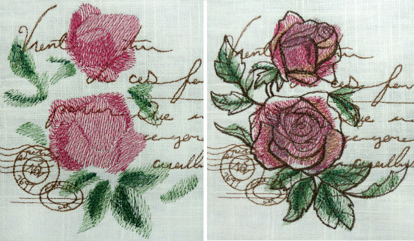 Subtle shading and fine details created with thread painting embroidery.