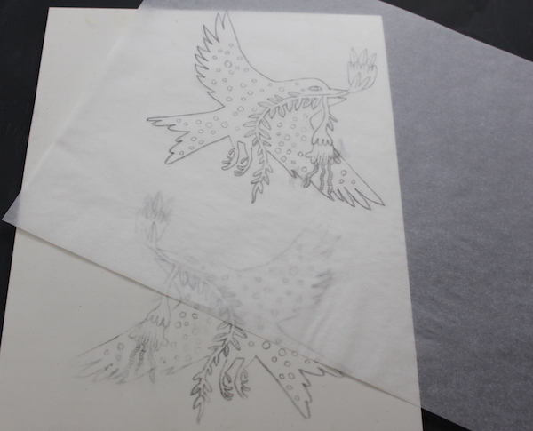 Bird stamp sketch on tracing paper