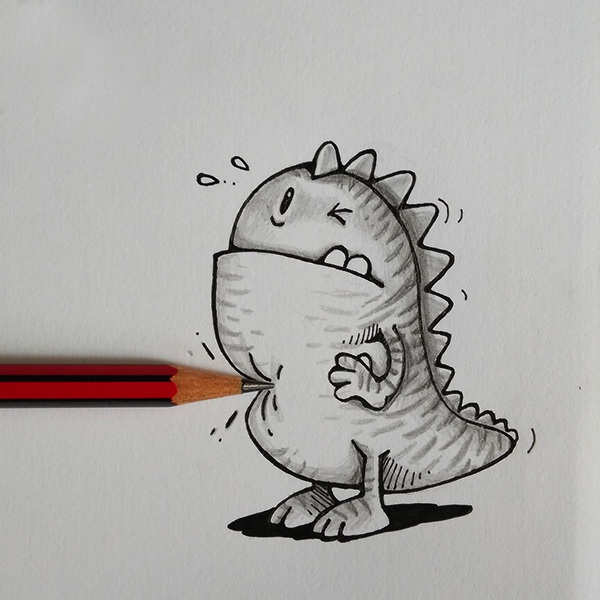 Pencil stabbing a monster