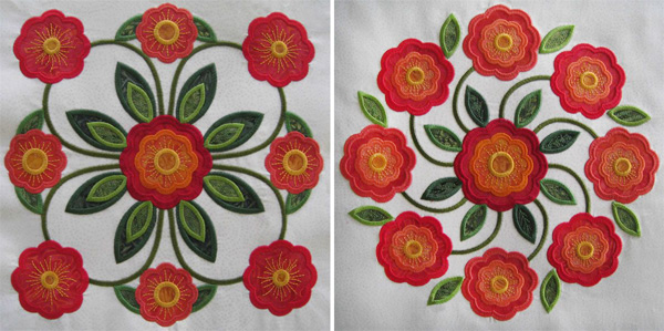 Traditions Rose of Sharon machine appliqué blocks.