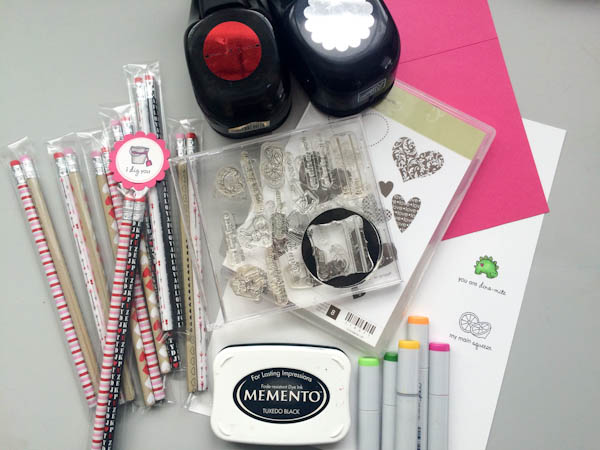 DIY Valentine Pencil Packs Supplies for DIY Valentine Pencil Packs