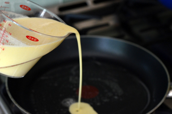 Pouring Crepe Batter into the Pan