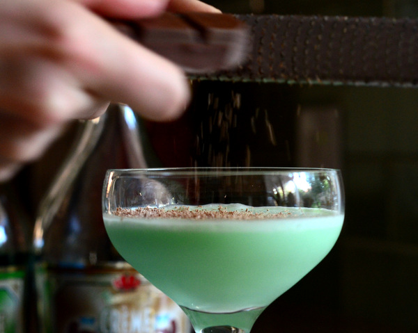 Shaving Chocolate on A Grasshopper Cocktail