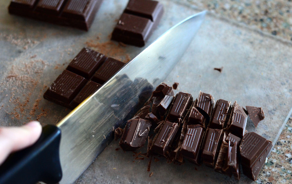 Chopping Milk Chocolate to Make Truffles