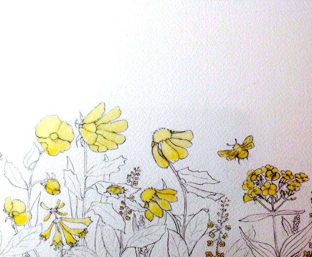 masking fluid applied to flowers and insects