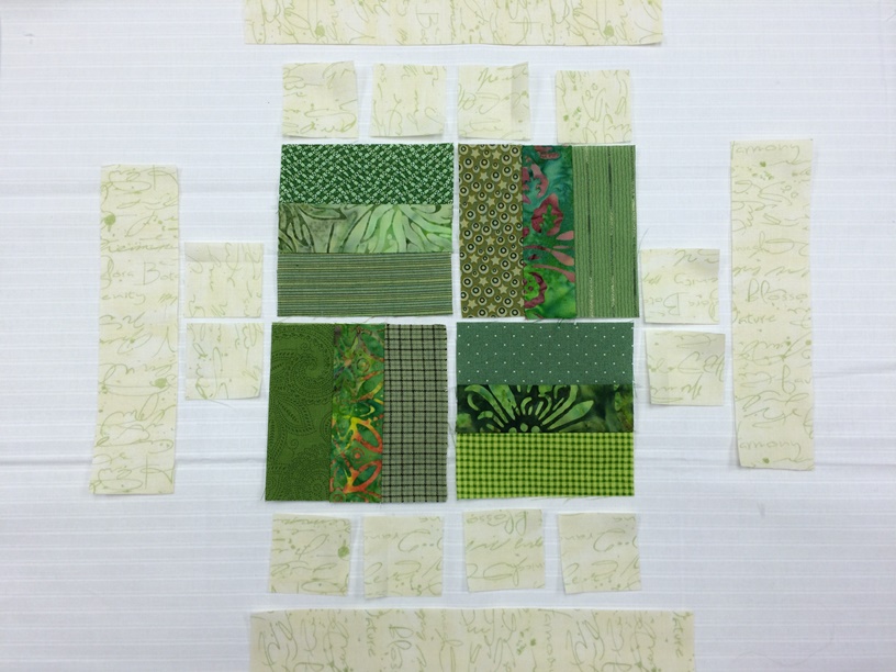green strips sewn together