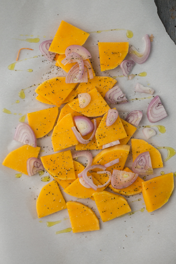 Roasting Butternut Squash and Shallots