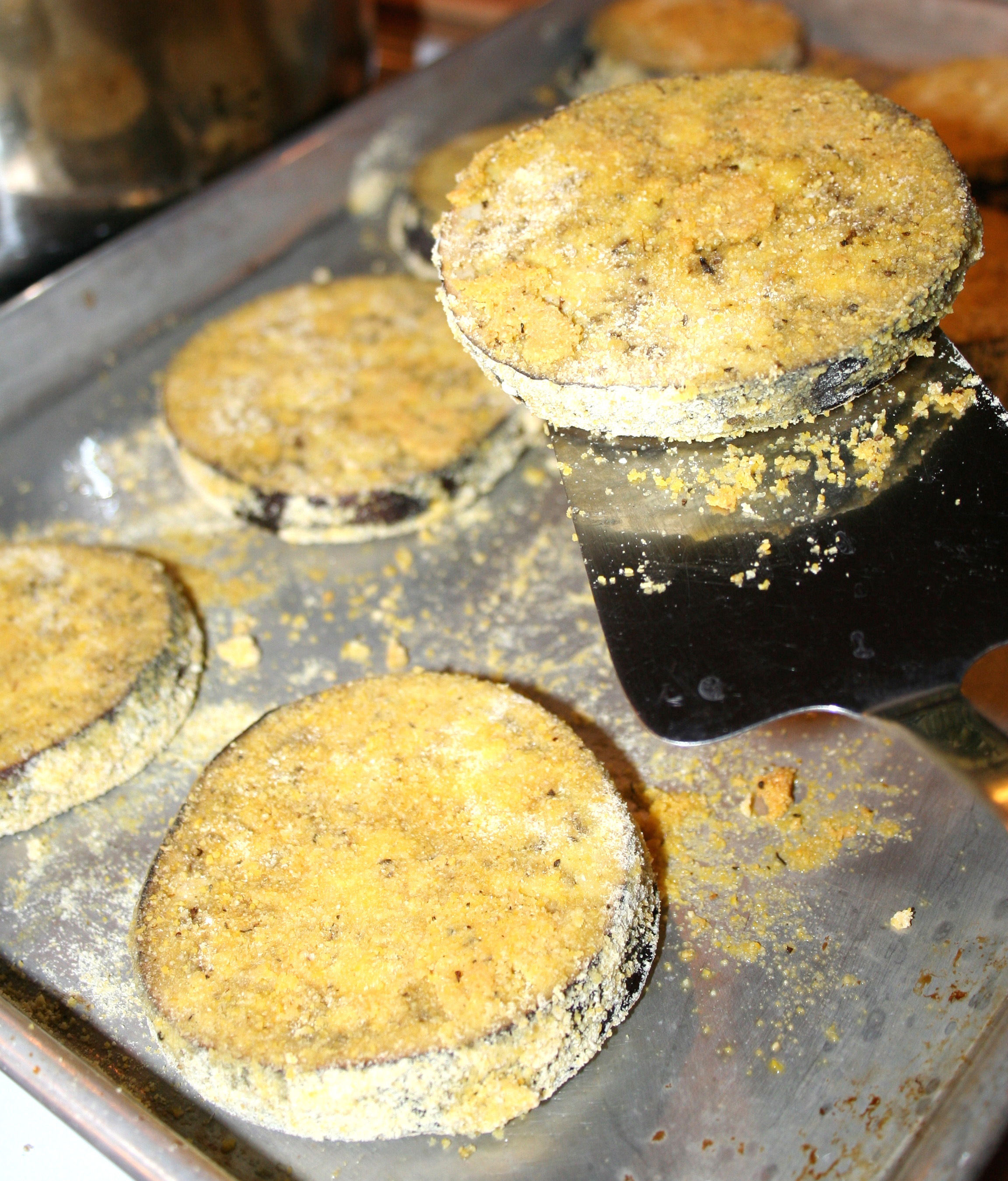 Gluten free eggplant slices baking