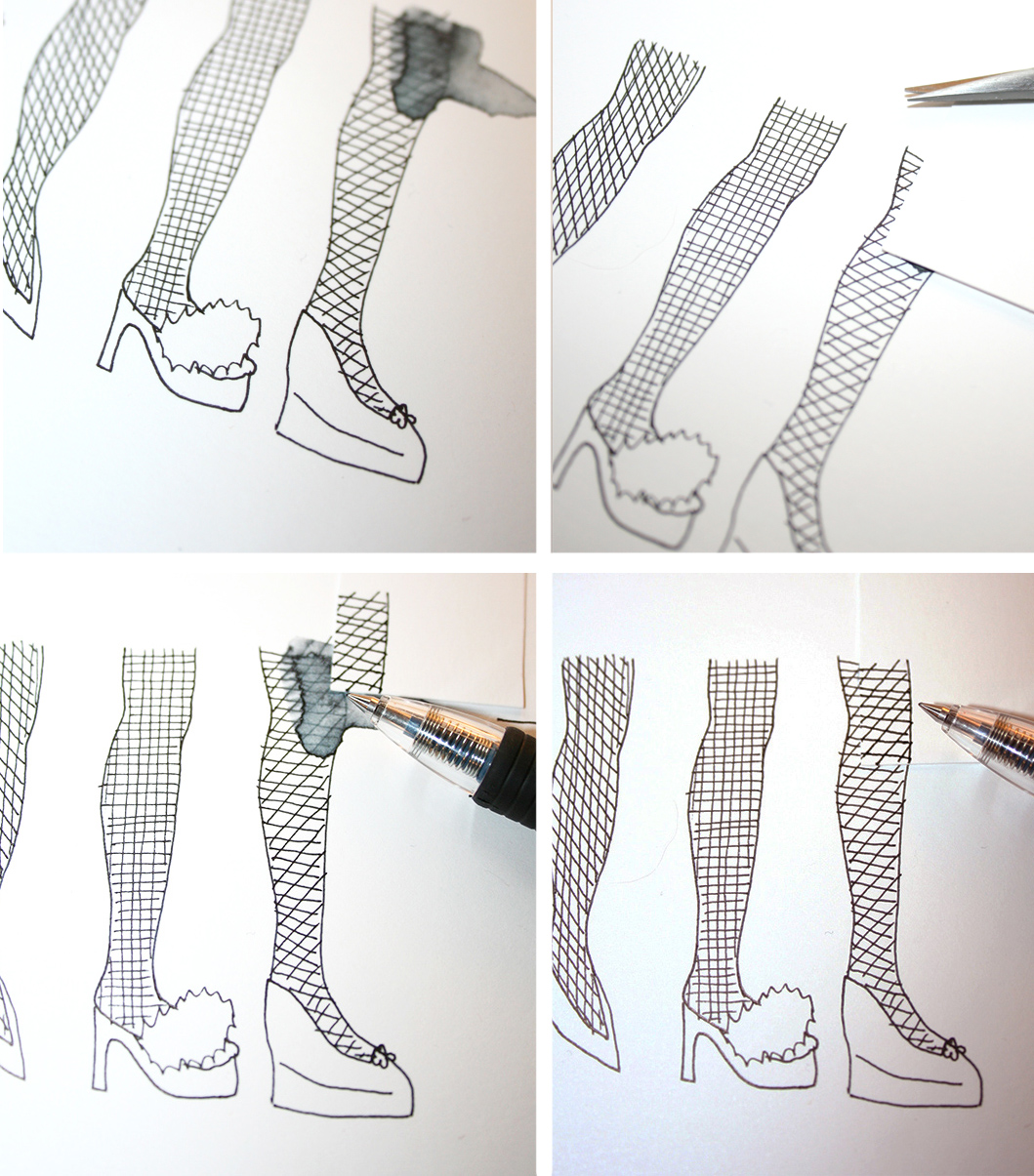 Fixing mistakes in pen and ink