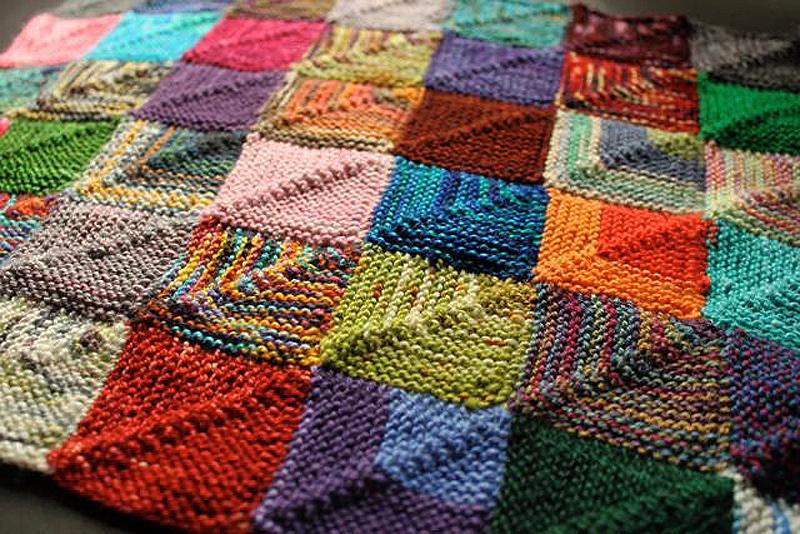 Knitted patchwork recipe blanket pattern