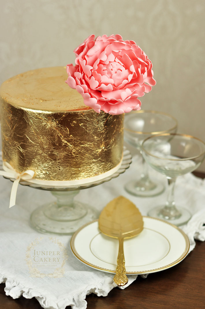 How to decorate a cake with gold leaf tutorial by Juniper Cakery