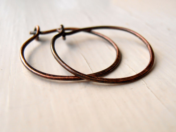 Oxidised copper hoop earrings