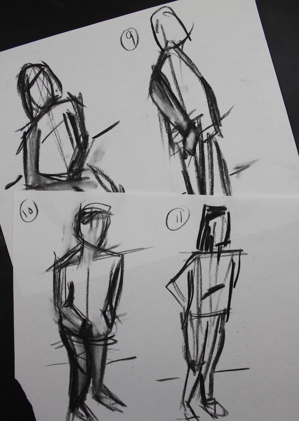 People in motion with charcoal - drawing