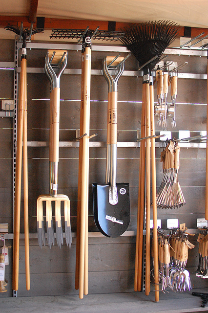 Garden Tools Organized in Potting Shed