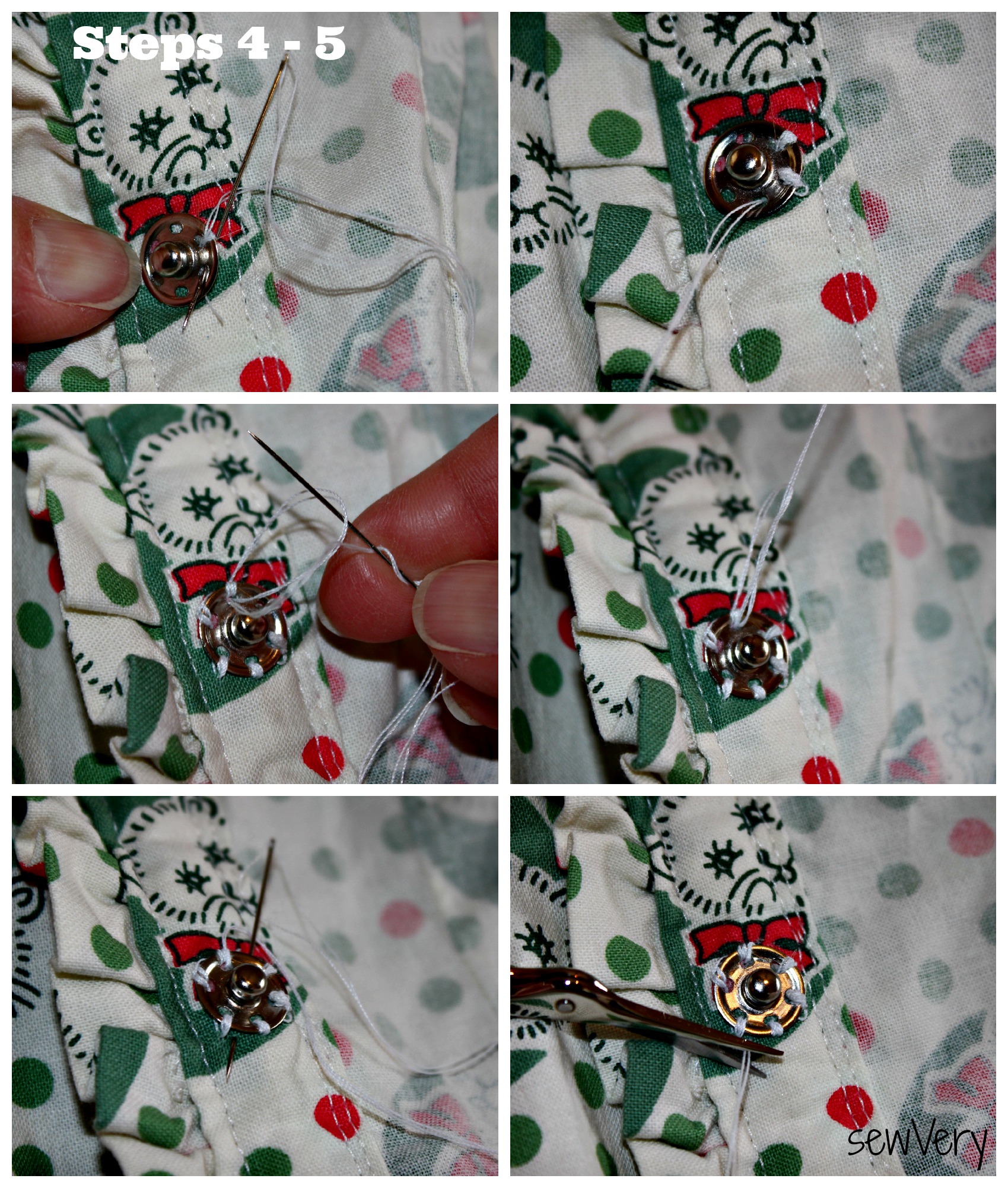 Steps 4 - 5 to Sew on Snaps