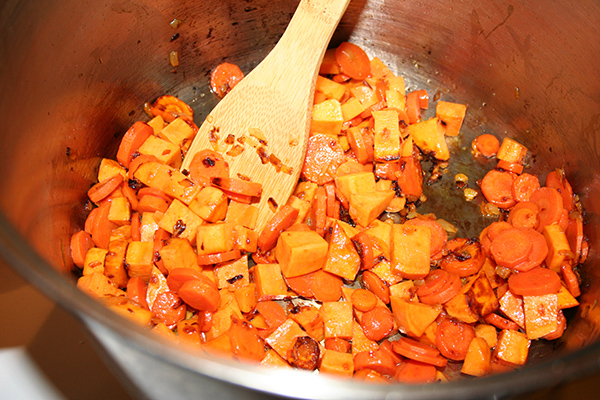 Carrots and sweet potatoes in the stew