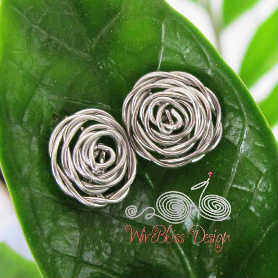wire wrapped rose earrings