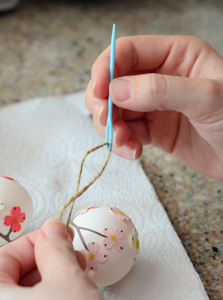 Stringing Twine for Easter Egg Ornaments