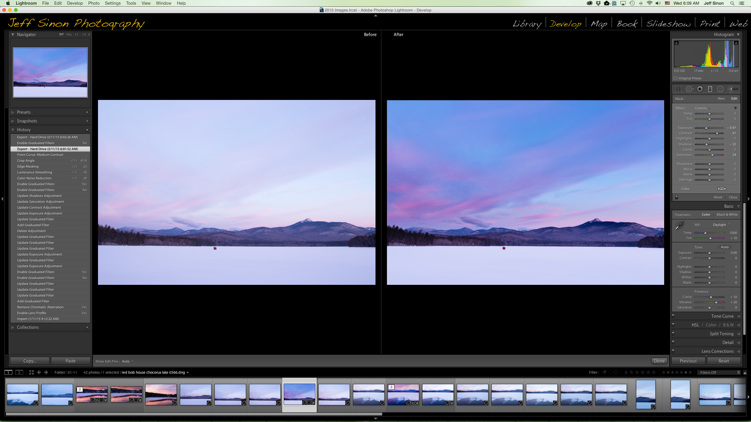 landscape photo before and after using Gradient