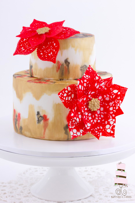 Gold painted lace flowers cake
