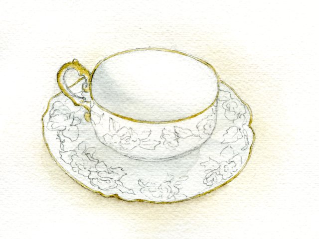 Watercolor shading on teacup