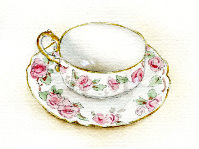 Finished watercolor teacup painting