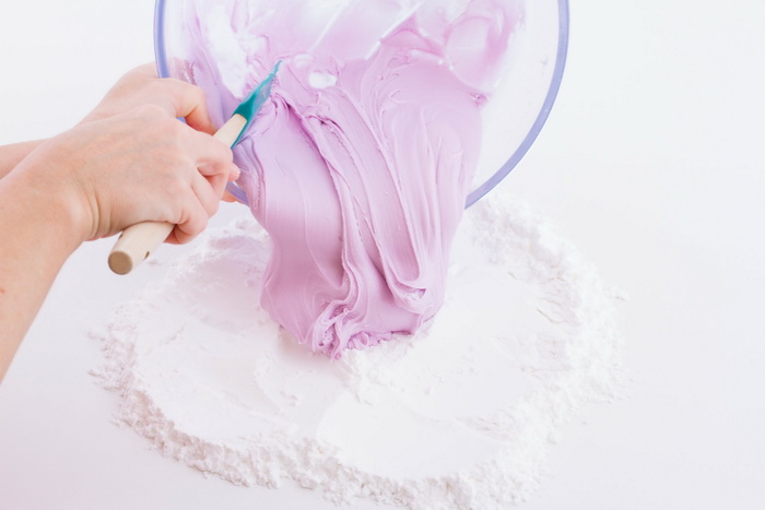 Pour mixture on confectioners sugar