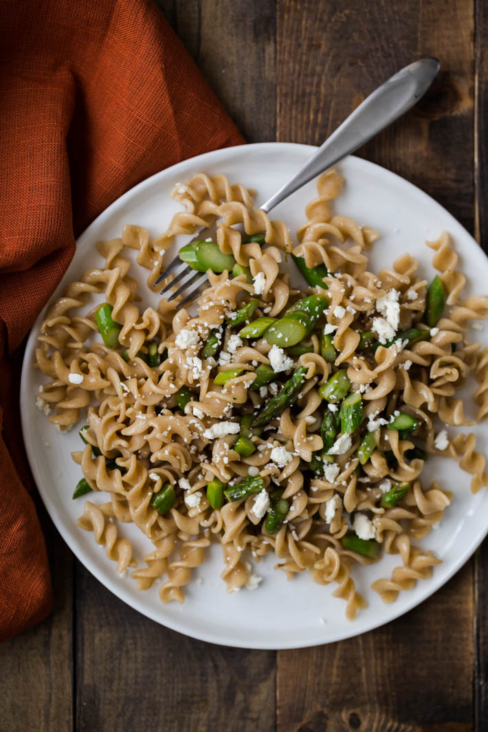 Asparagus Pasta with Butter Sauce and Feta Cheese
