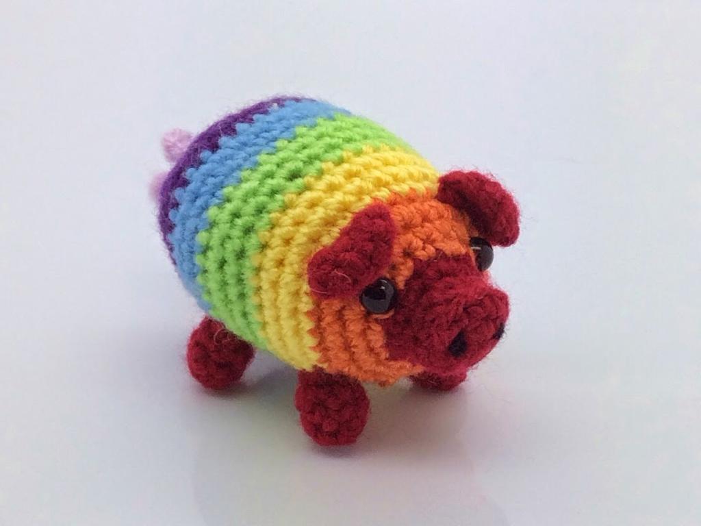 crochet rainbow pig