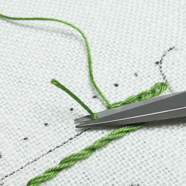 stitch towards the knot as normal, covering up the backstitches, then cut the knot