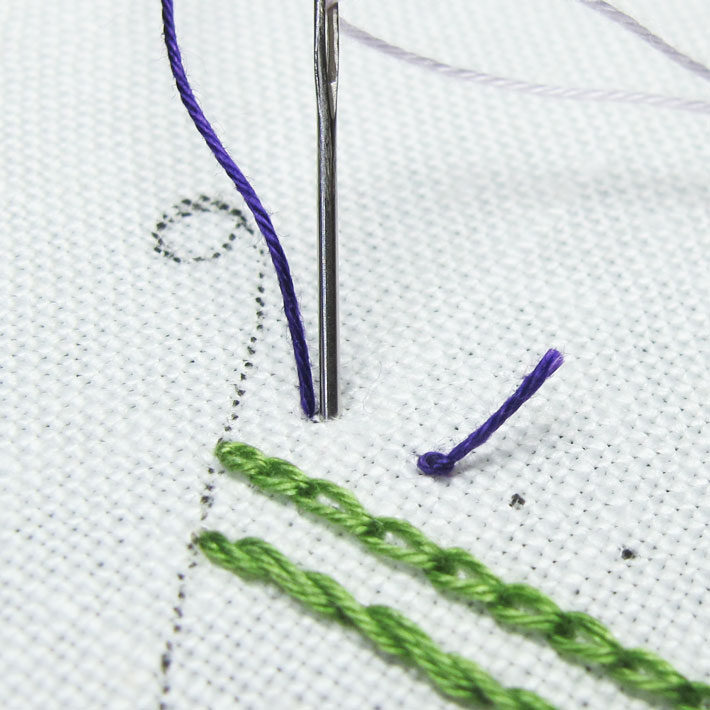 make a tiny stab stitch in the fabric where you want to work the isolated stitch