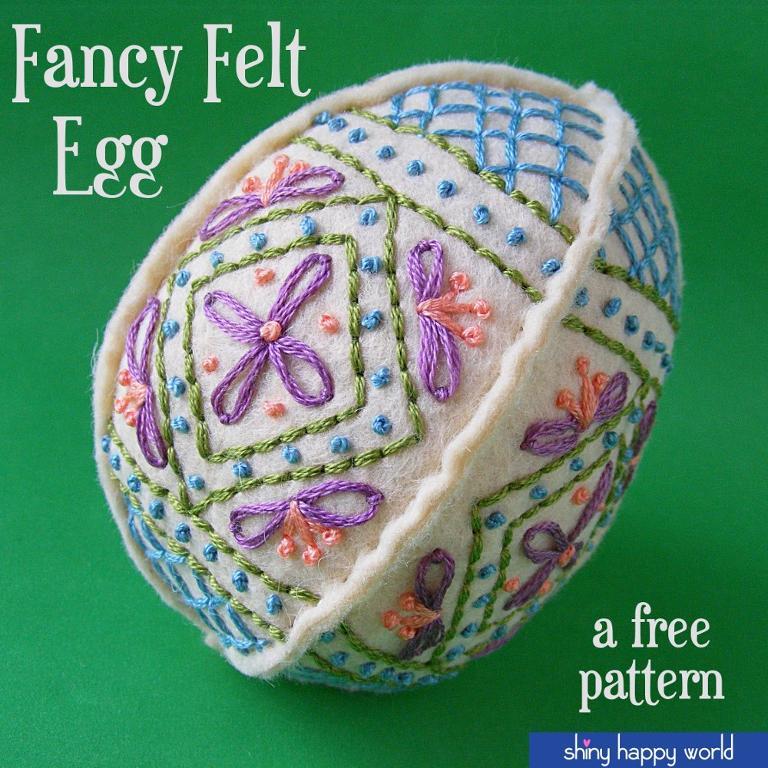 3D felt easter egg with hand embroidered patterns