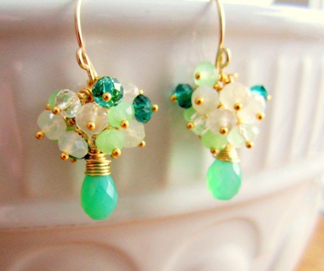 Green Chrysoprase Cluster Earrings