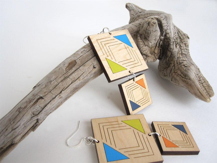Hand-Painted Tribal Wood Earrings