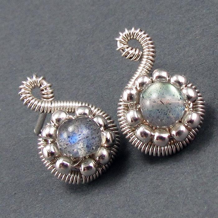 Beaded Spiral Post Earrings