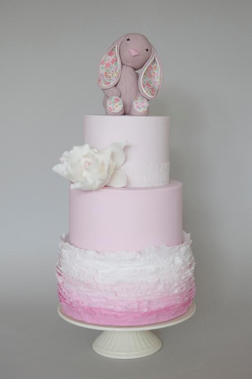 Pink ruffle Christening cake by Bluprint member Helena@Sweettiers.com.au