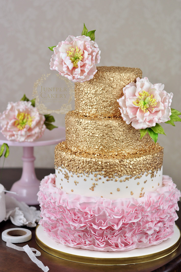 peony ruffle wedding cake