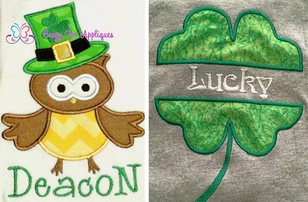 irish owl split shamrock applique