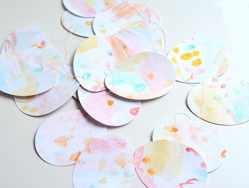 watercolor eggs sewn together