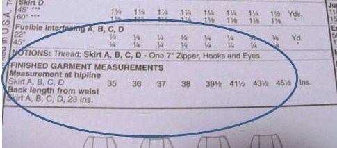 finished garment measurements