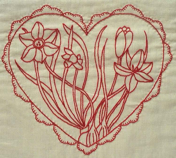 Hearts Flowers No 1 Redwork Pattern