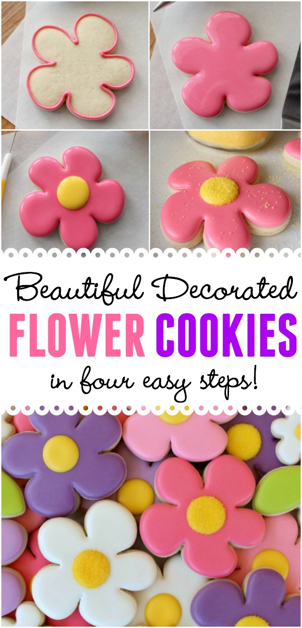 How to decorate beautiful spring flower cookies in four easy steps!