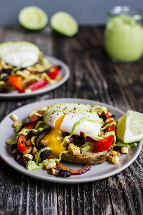 Tex-Mex Eggs Benedict with Avocado Hollandaise 