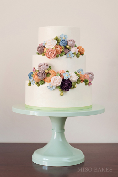 Tiered Cake With Buttercream Flowers by Miso Bakes | Erin Gardner | Bluprint