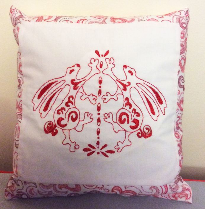 Rabbit Dance Redwork Pillow