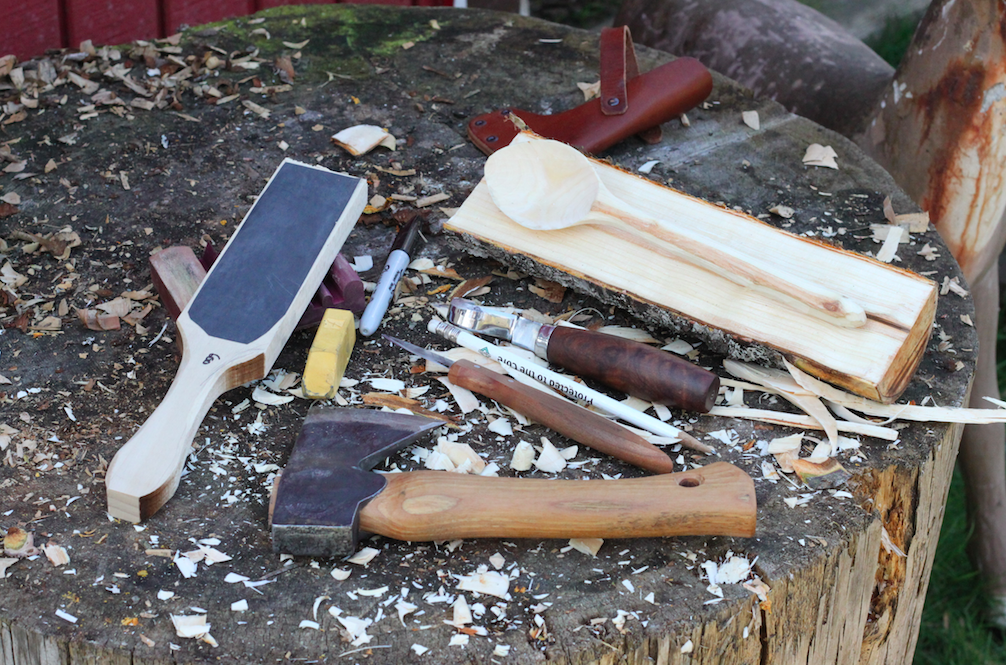 Cross section of a log slightly larger than finished dimension of spoon