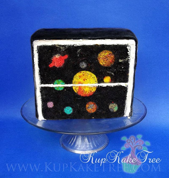 Solar system baked inside cake