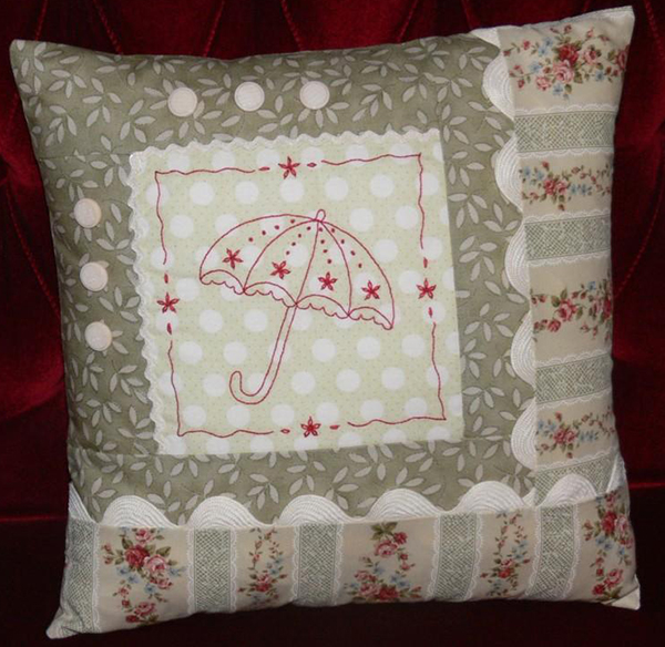 Spring Showers Redwork Cushion